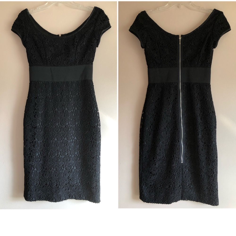 WHBM Sheath Dress Black Floral Lace Lined Size 00
